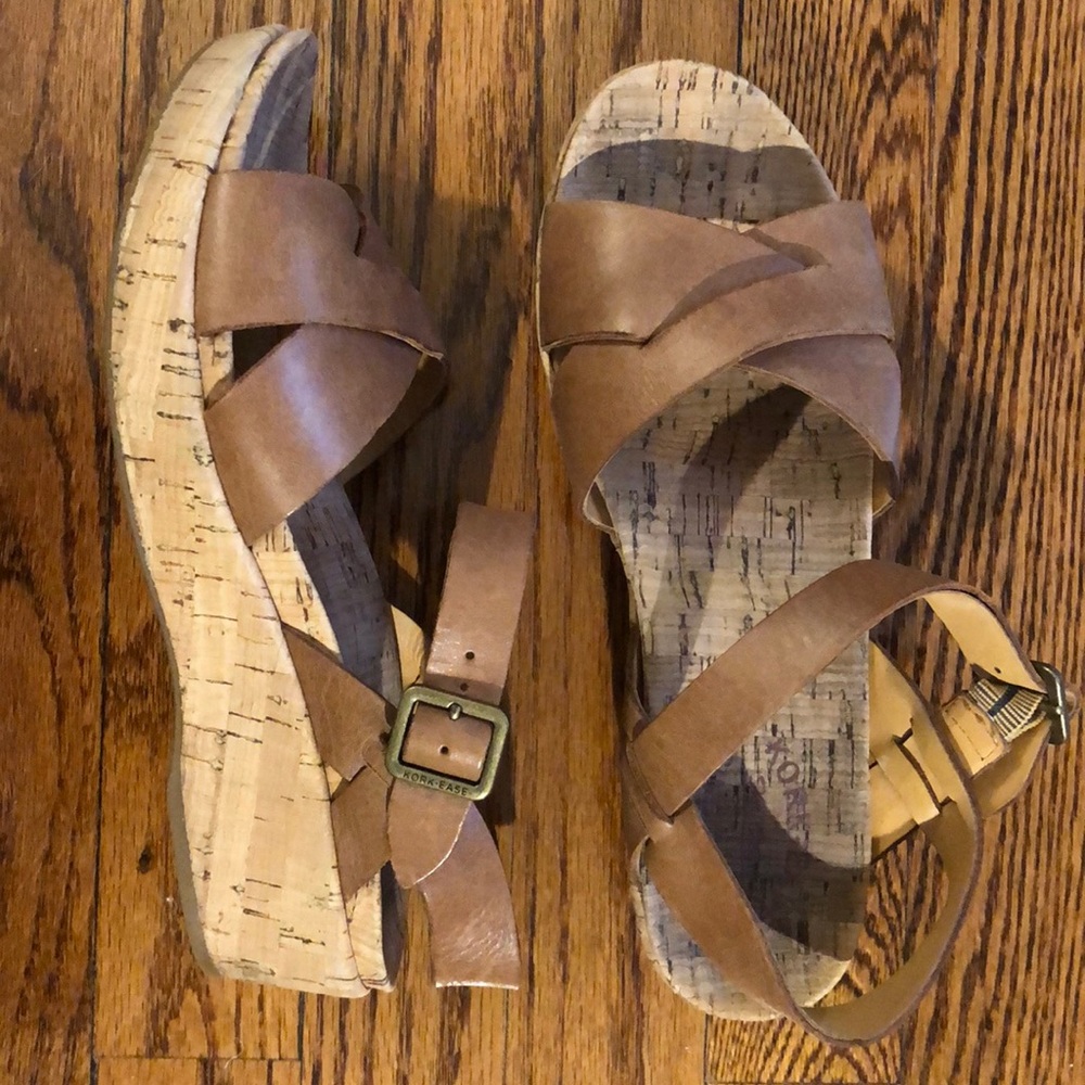 Kork-ease brown platform wedge sandals, size 8.5